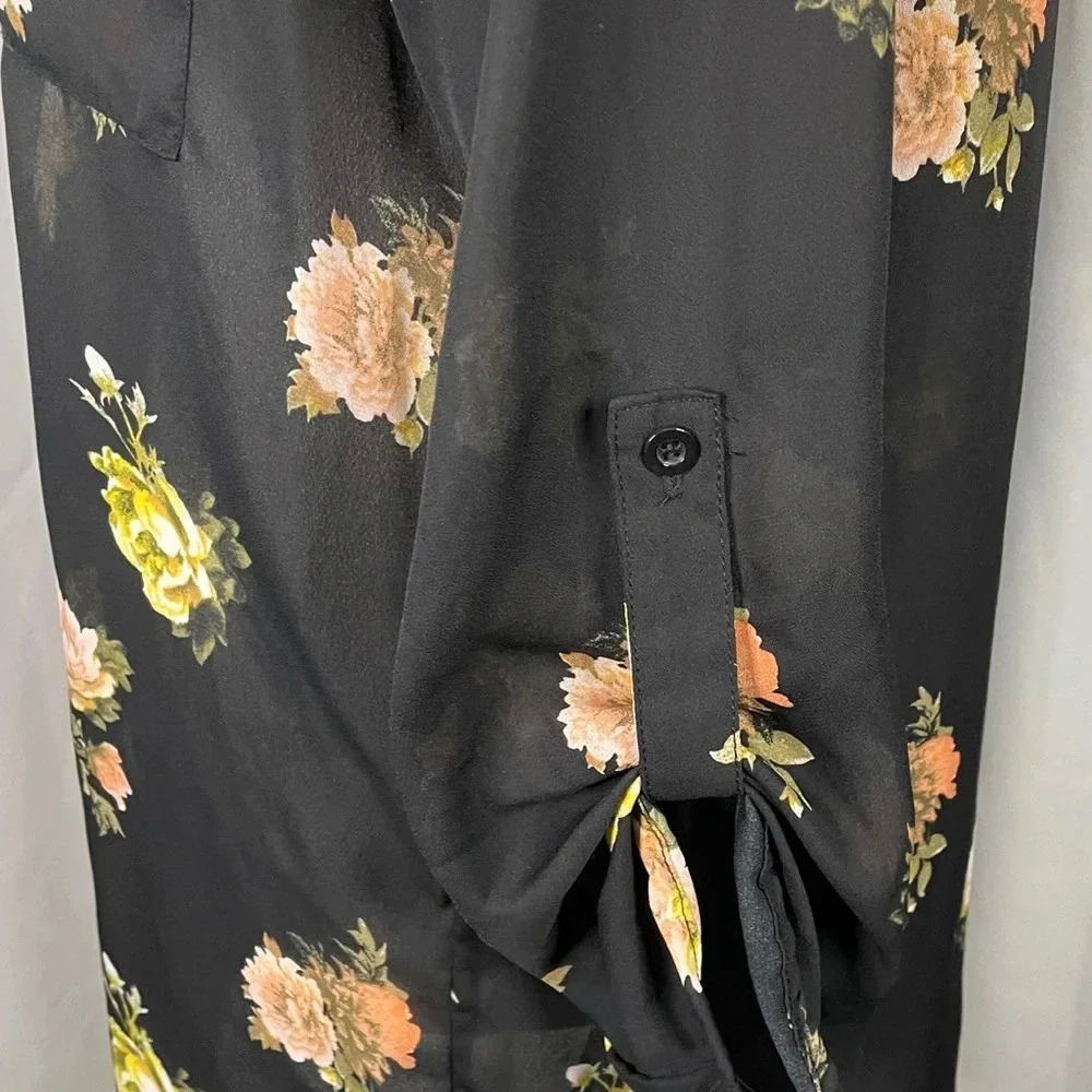 Rue21 Floral‎ Blouse zipper front roll cuff sleeves - Picture 3 of 7